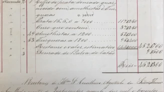 Conta relativa ao cofre em prata dourada com ametistas e turquesas, 1853