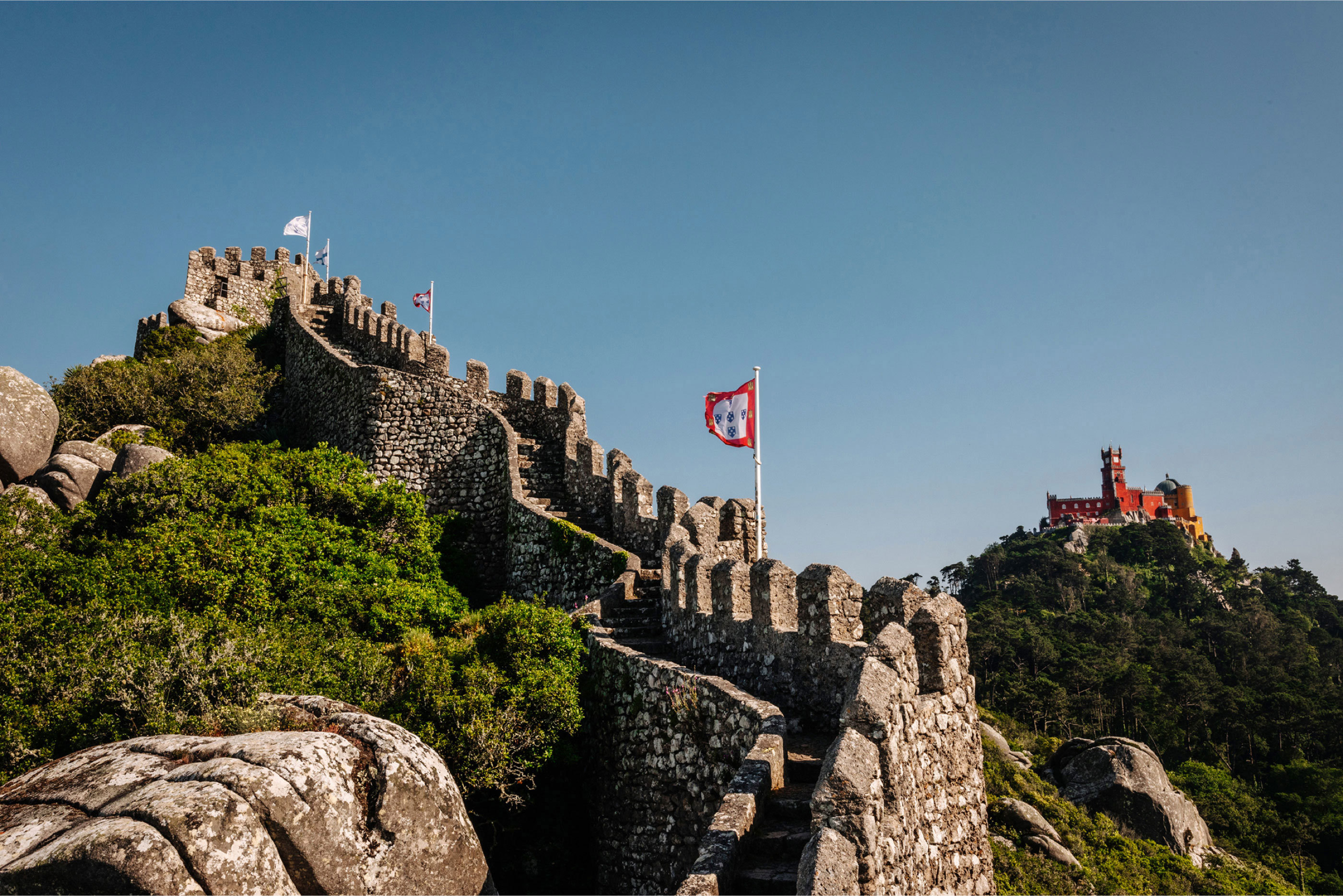 Traffic Interrupted On The Access Road To The Moorish Castle And The Traffic Interrupted On The Access Road To The Moorish Castle And The