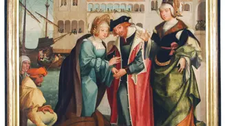 Garcia Fernandes (atrib.), Santos Mártires, Veríssimo, Máxima e Júlia - Desembarque em Lisboa, óleo sobre madeira, c. 1530
