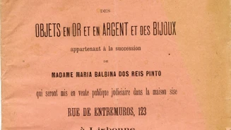Folha de rosto do catálogo do leilão das pratas e joias de Maria Balbina dos Reis Pinto, 1893