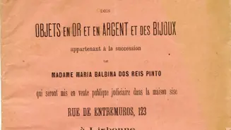 Folha de rosto do catálogo do leilão das pratas e joias de Maria Balbina dos Reis Pinto, 1893